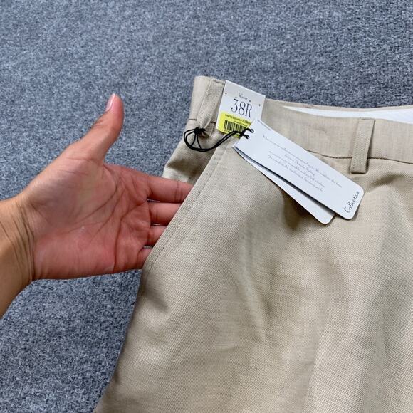 Turnbury Shorts Mens 38 Cream Linen Blend European Fabric Flat Front Chino - Picture 5 of 11